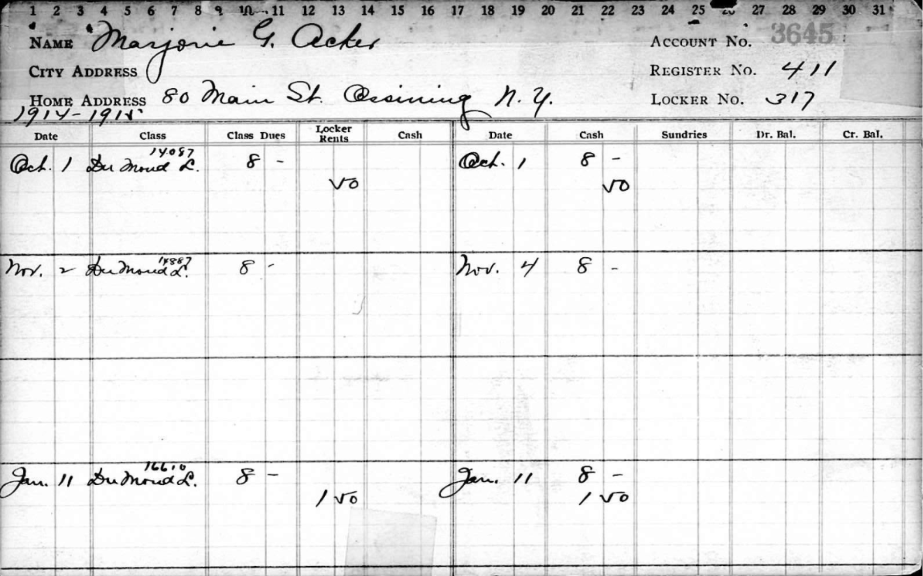 Marjorie Phillips enrollment card